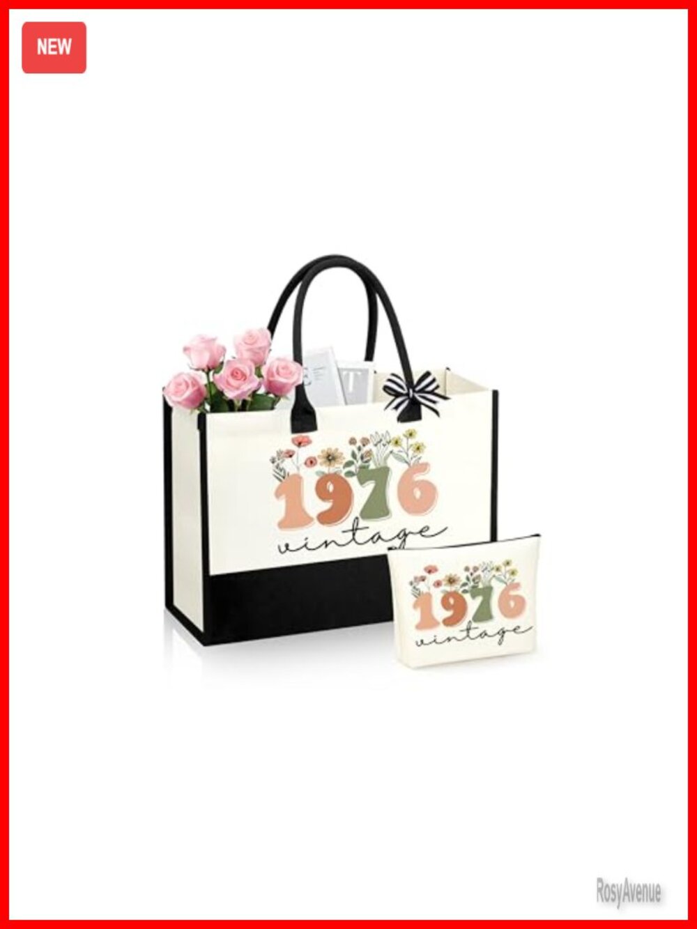 Womens 50th Birthday Gift Set Canvas Tote Bag Makeup Bag Vintage 1976